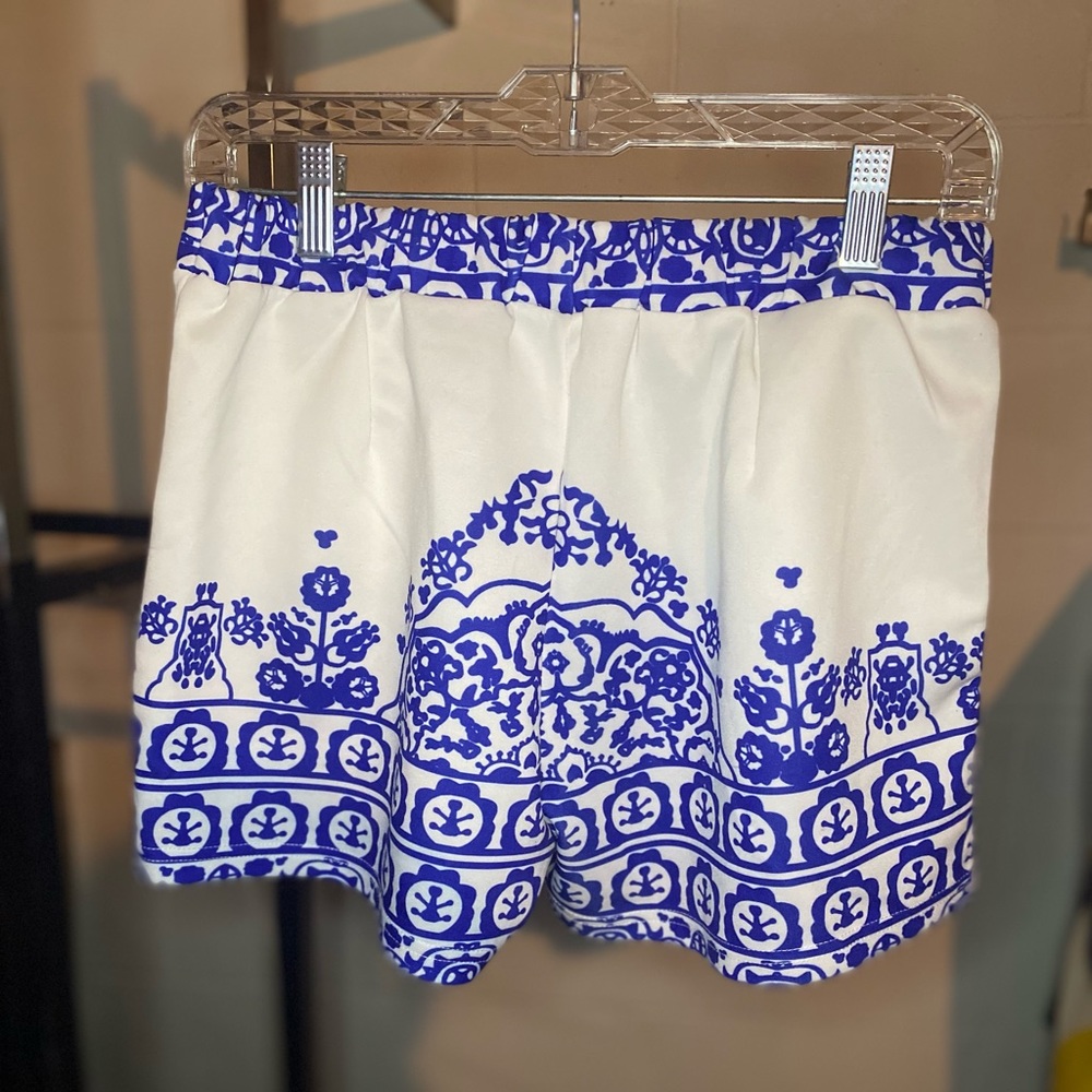 Royal Blue & White Floral Print Shorts
